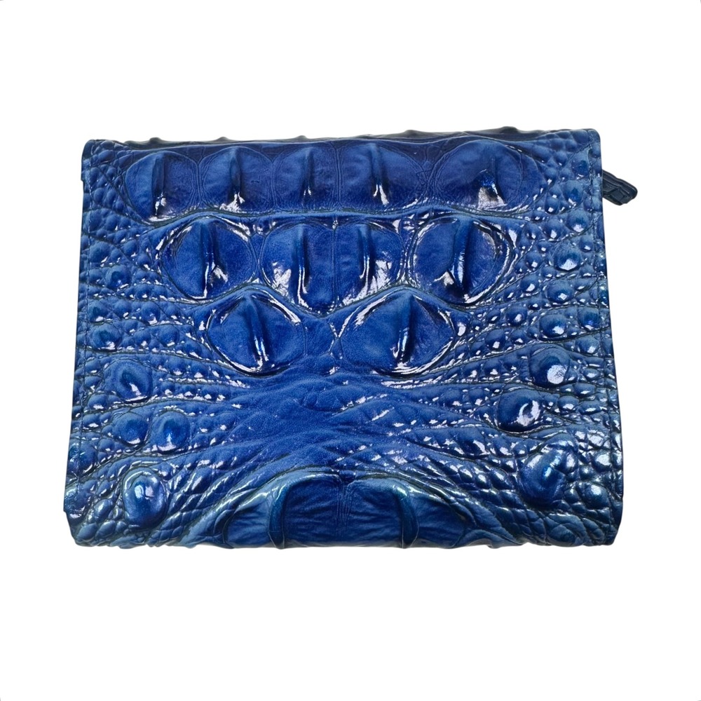 Brahmin Blue Croc Embossed Leather Trifold Wallet Clutch Coin Pouch Tear - Picture 2 of 7